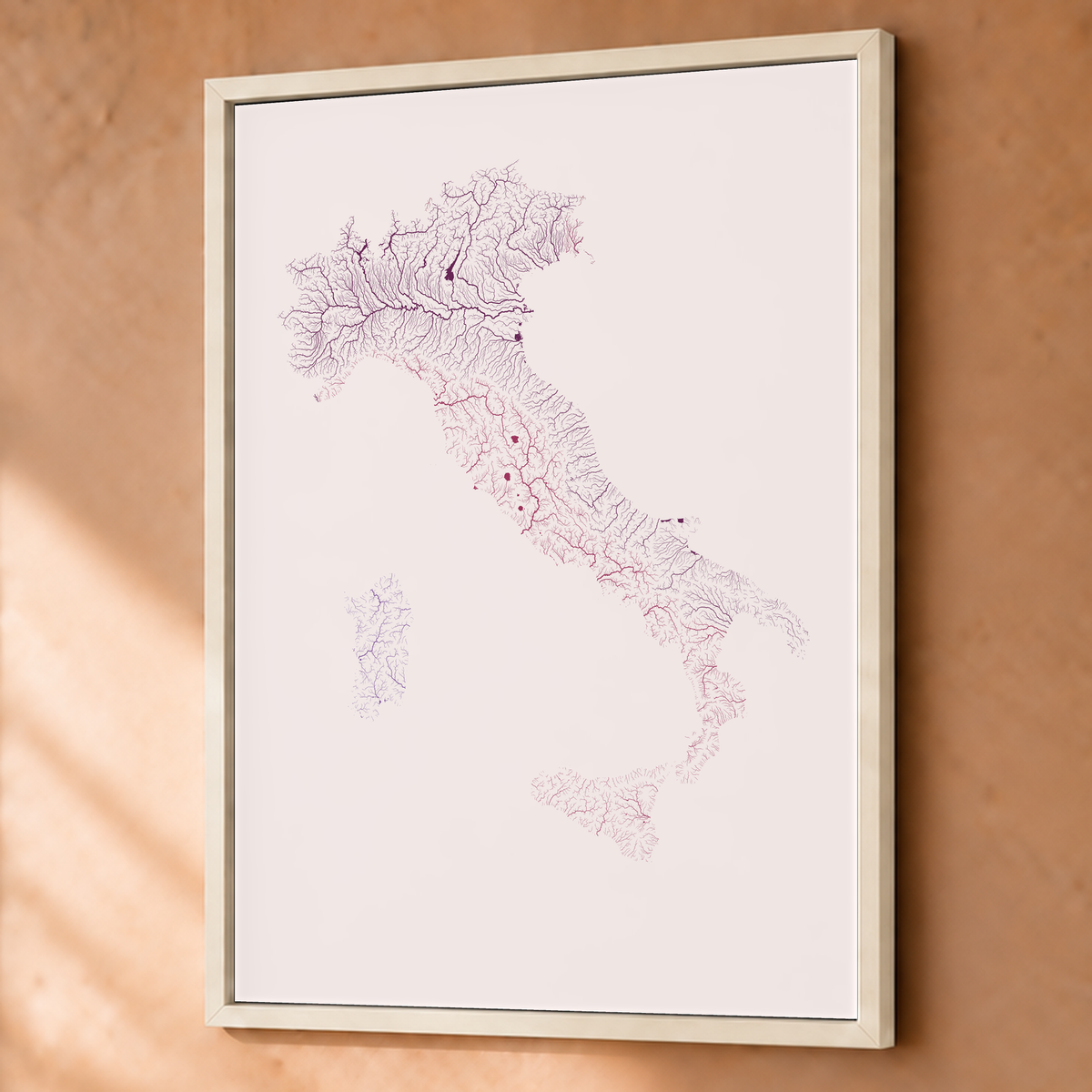 Beautiful Rivers — Itália — Ameixa e rosé, Fine art emoldurado · 60 × 80 cm, Branco · Sem margem