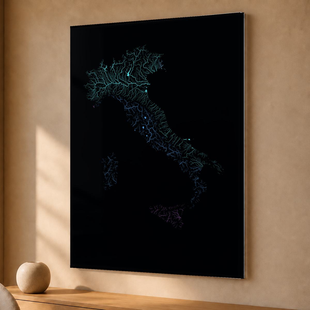 Beautiful Rivers — Itália — Neon hidrográfico, Acrílico · 30 × 40 cm, Sem margem