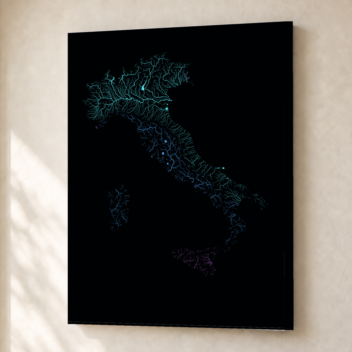 Beautiful Rivers — Itália — Neon hidrográfico, Canvas · 30 × 40 cm, Sem margem