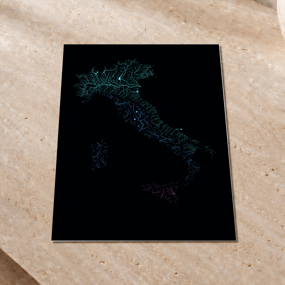 Beautiful Rivers — Itália — Neon hidrográfico, Impressão fine art · 30 × 40 cm, Sem margem