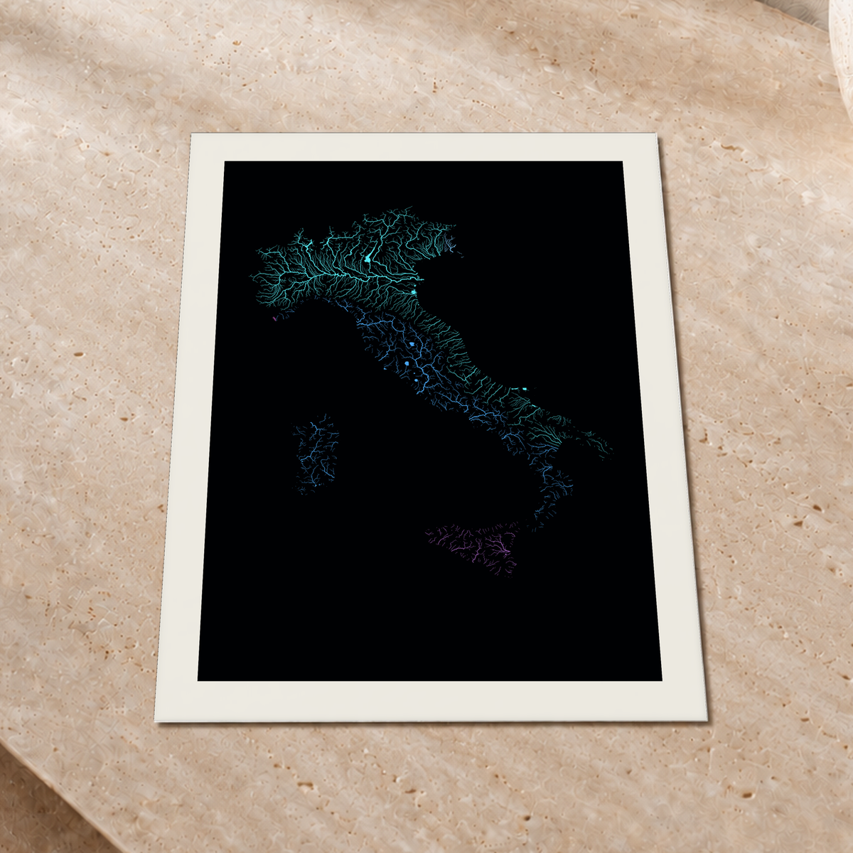 Beautiful Rivers — Itália — Neon hidrográfico, Impressão fine art · 30 × 40 cm, Margem branca