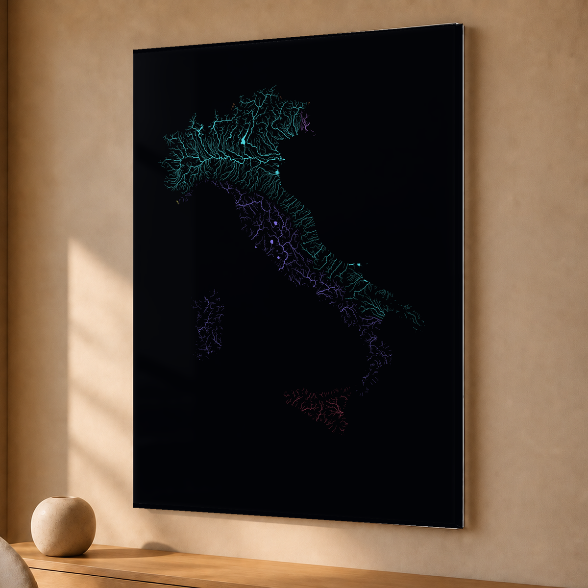 Beautiful Rivers — Itália — Neon por território, Acrílico · 30 × 40 cm, Sem margem