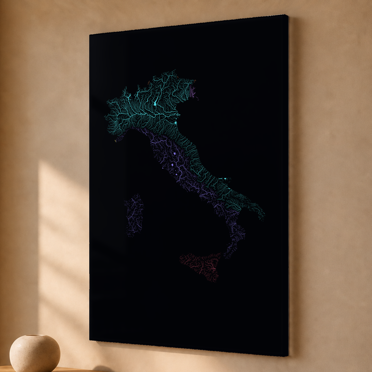 Beautiful Rivers — Itália — Neon por território, Acrílico · 40 × 60 cm, Sem margem