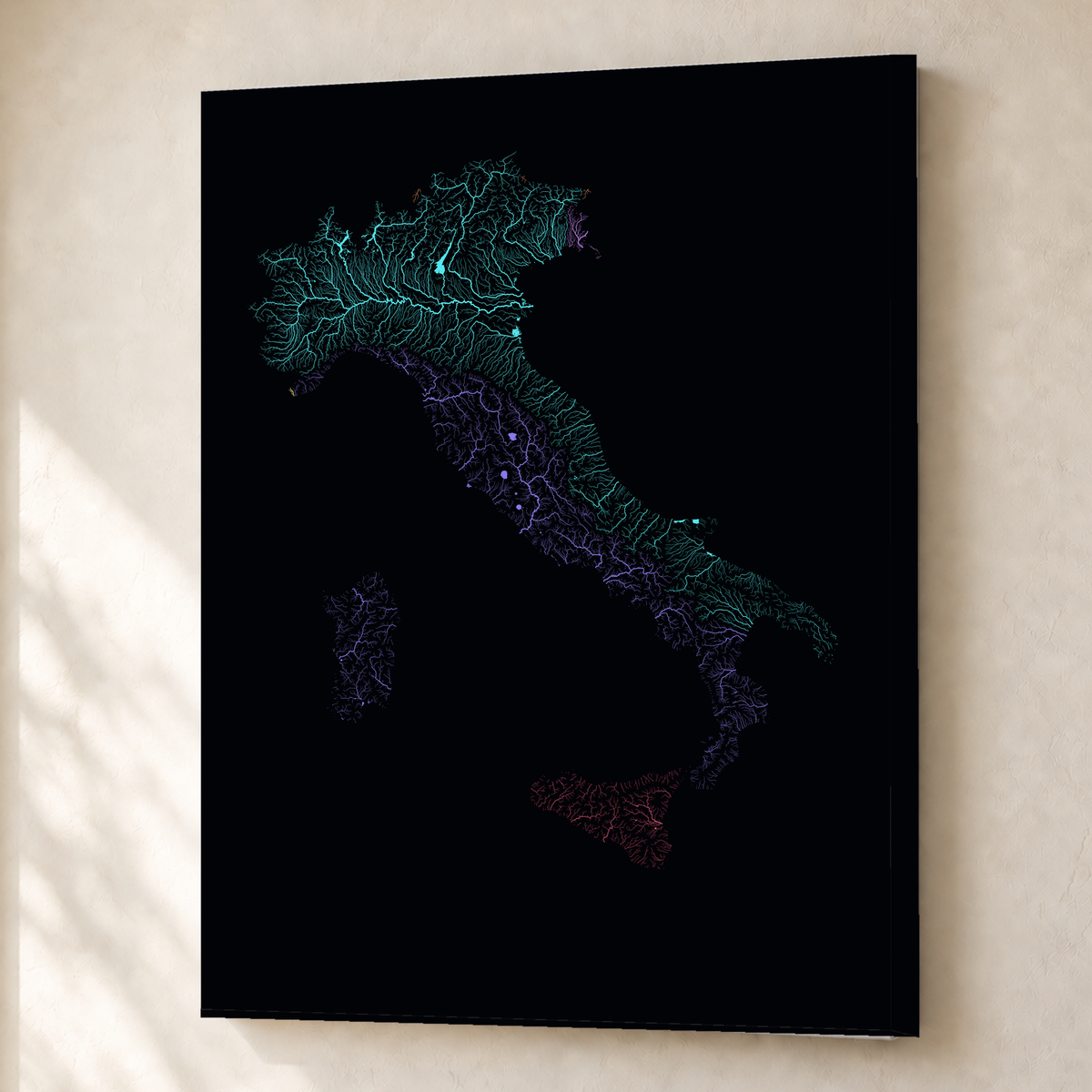 Beautiful Rivers — Itália — Neon por território, Canvas · 45 × 60 cm, Sem margem