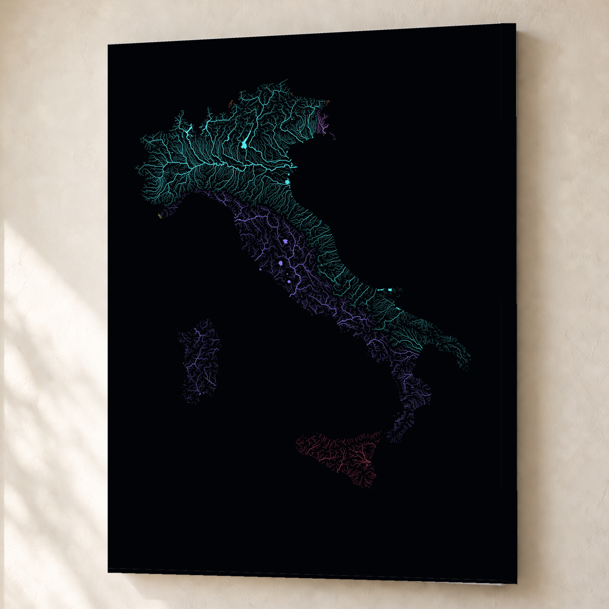 Beautiful Rivers — Itália — Neon por território, Canvas · 60 × 80 cm, Sem margem