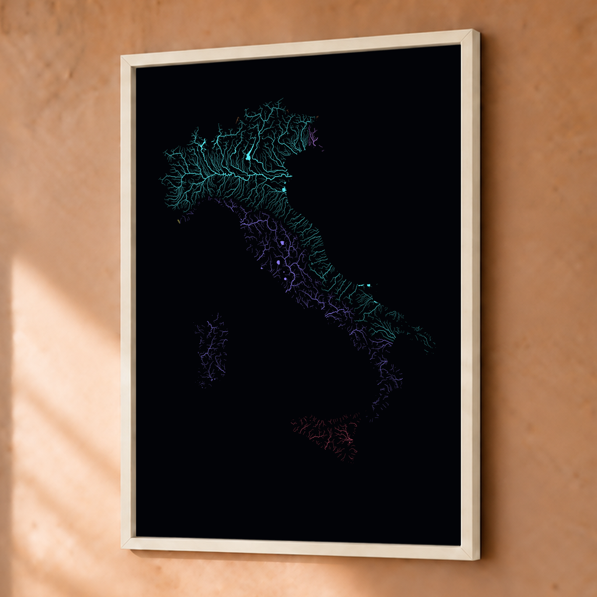 Beautiful Rivers — Itália — Neon por território, Fine art emoldurado · 30 × 40 cm, Branco · Sem margem