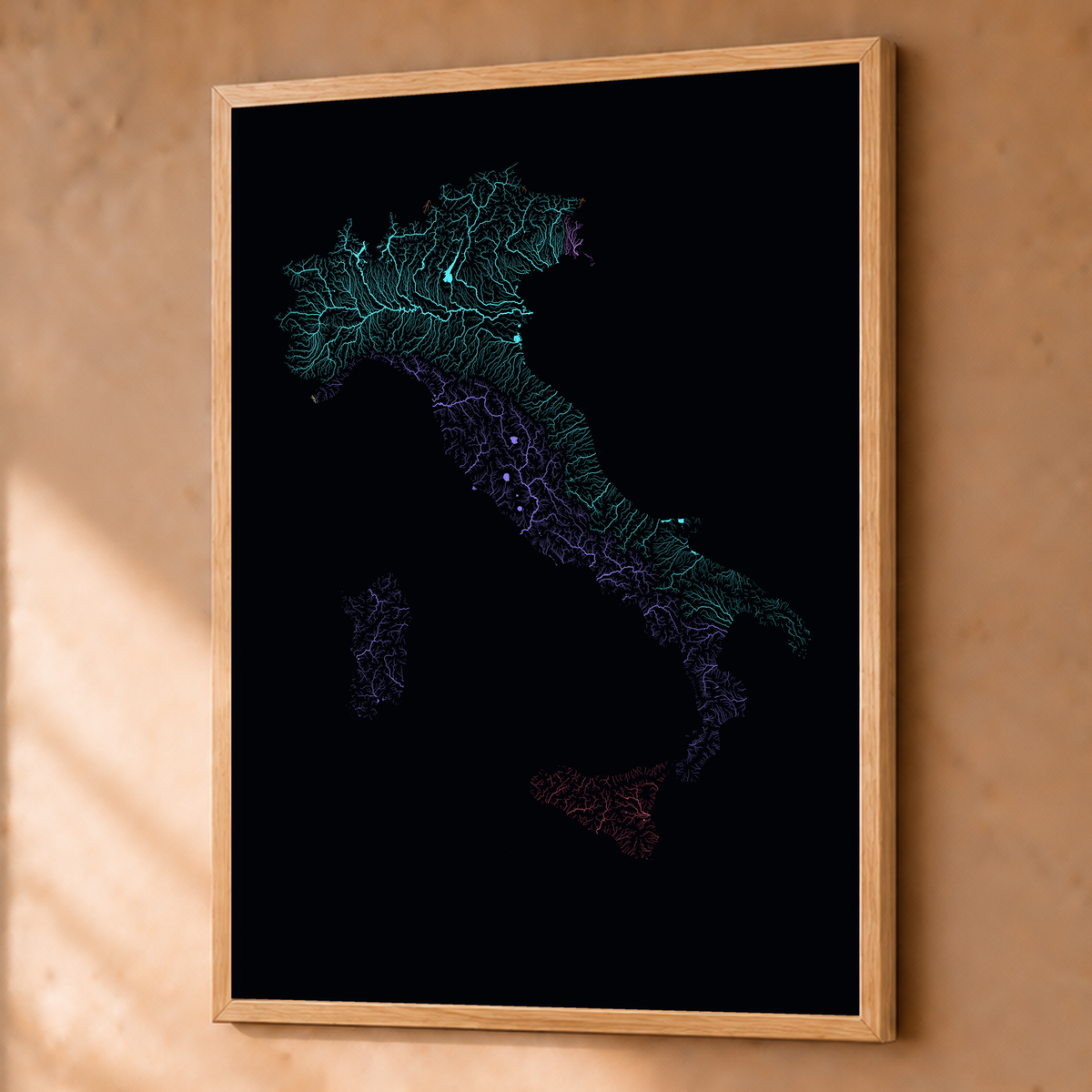 Beautiful Rivers — Itália — Neon por território, Fine art emoldurado · 60 × 80 cm, Natural · Sem margem