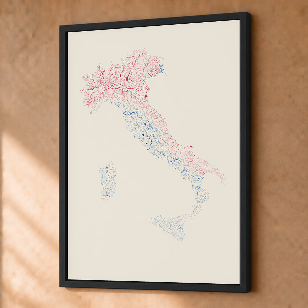 Beautiful Rivers — Itália — Risografia, Fine art emoldurado · 45 × 60 cm, Preto · Sem margem