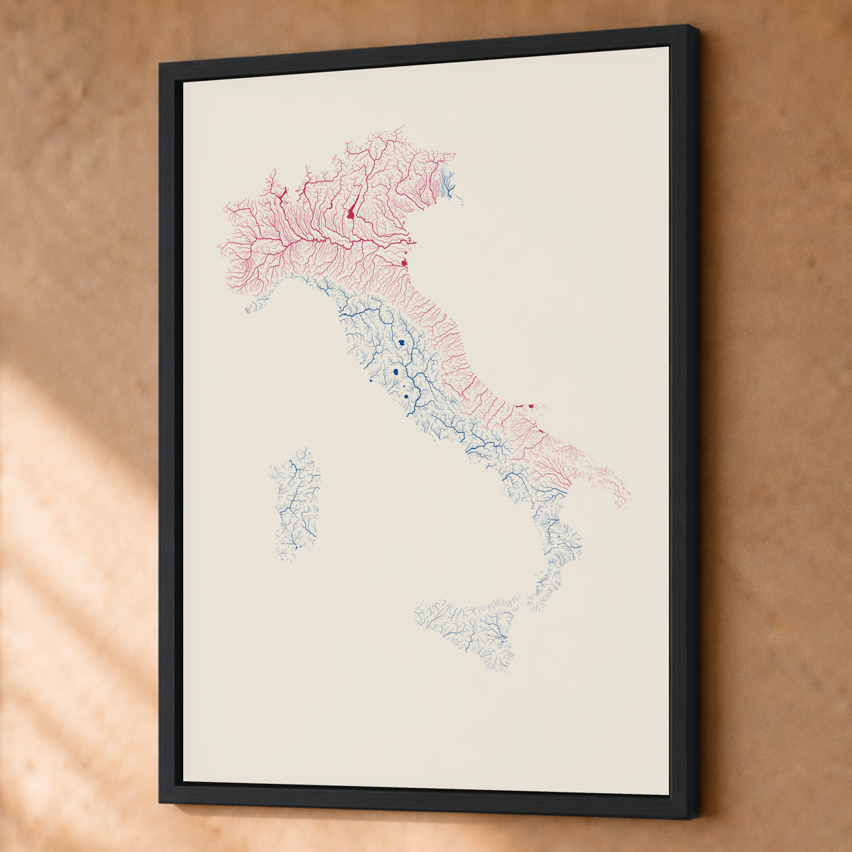 Beautiful Rivers — Itália — Risografia, Fine art emoldurado · 60 × 80 cm, Preto · Sem margem