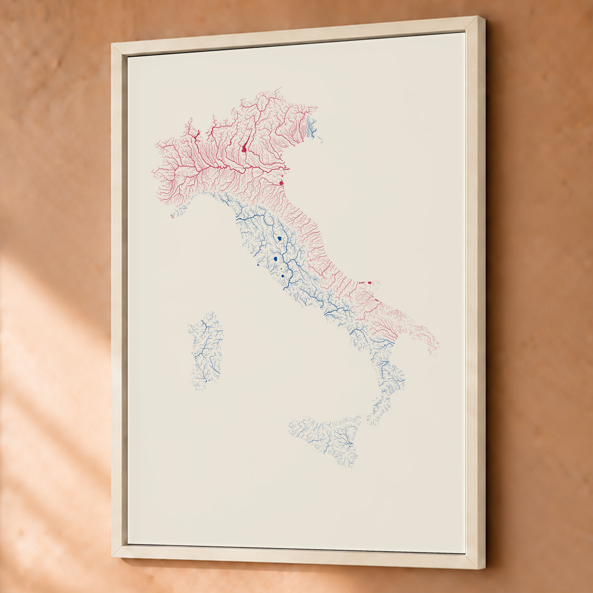 Beautiful Rivers — Itália — Risografia, Fine art emoldurado · 60 × 80 cm, Branco · Sem margem