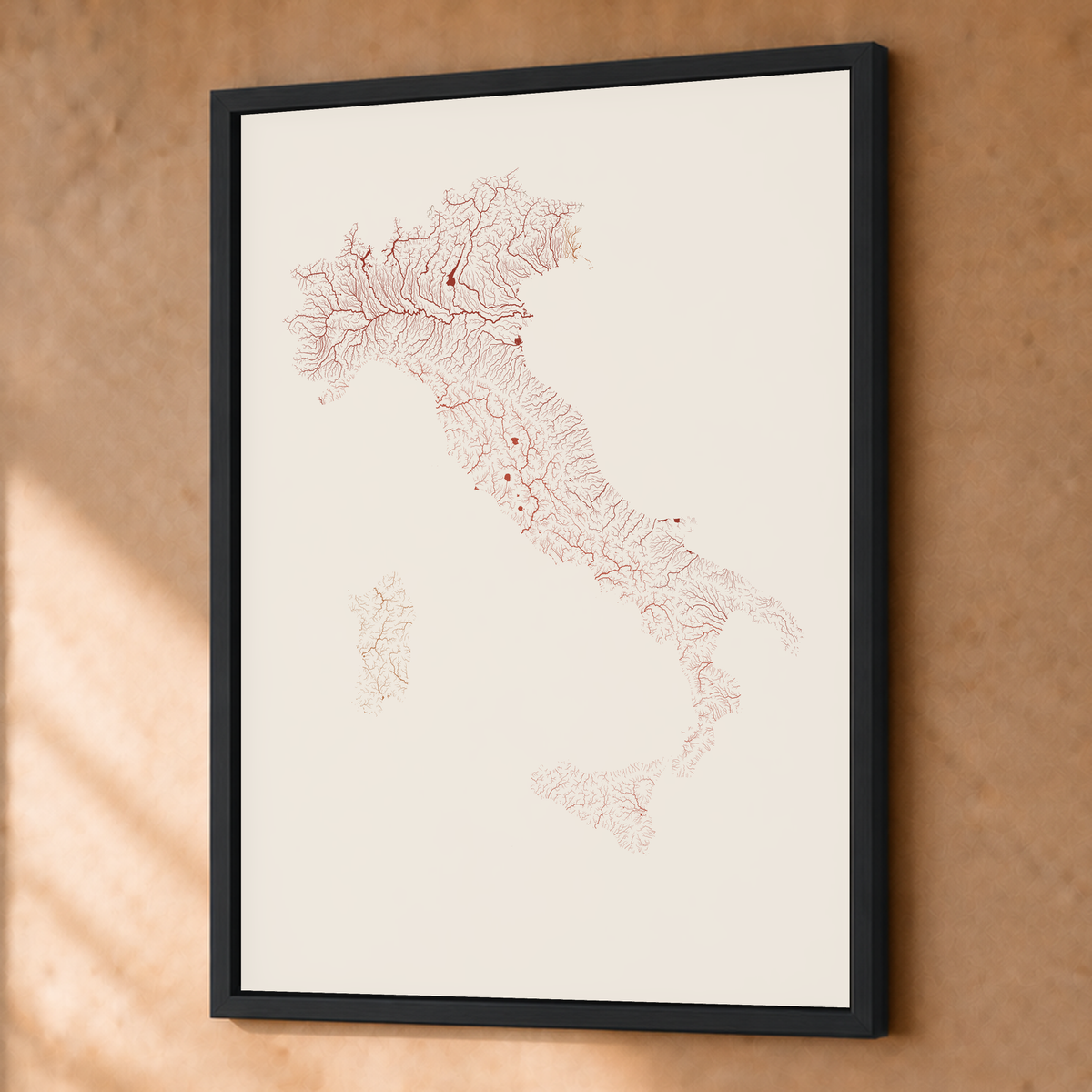 Beautiful Rivers — Itália — Terracota e areia, Fine art emoldurado · 45 × 60 cm, Preto · Sem margem