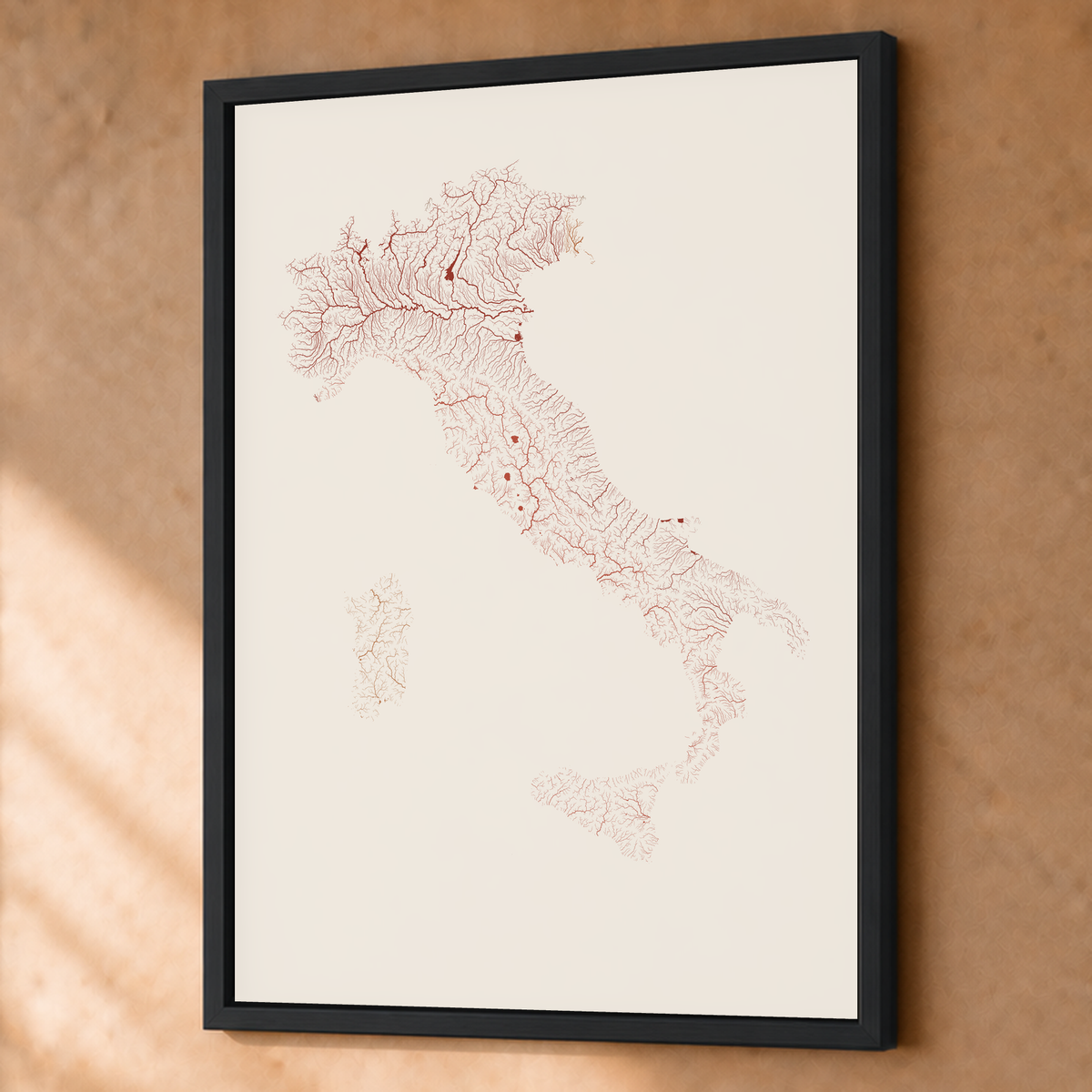 Beautiful Rivers — Itália — Terracota e areia, Fine art emoldurado · 60 × 80 cm, Preto · Sem margem