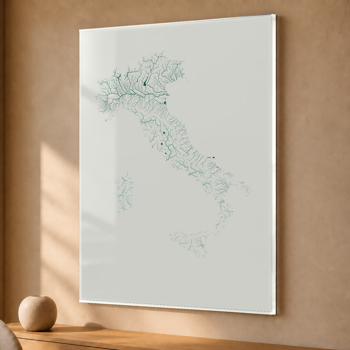 Beautiful Rivers — Itália — Verde jade e porcelana, Acrílico · 30 × 40 cm, Sem margem