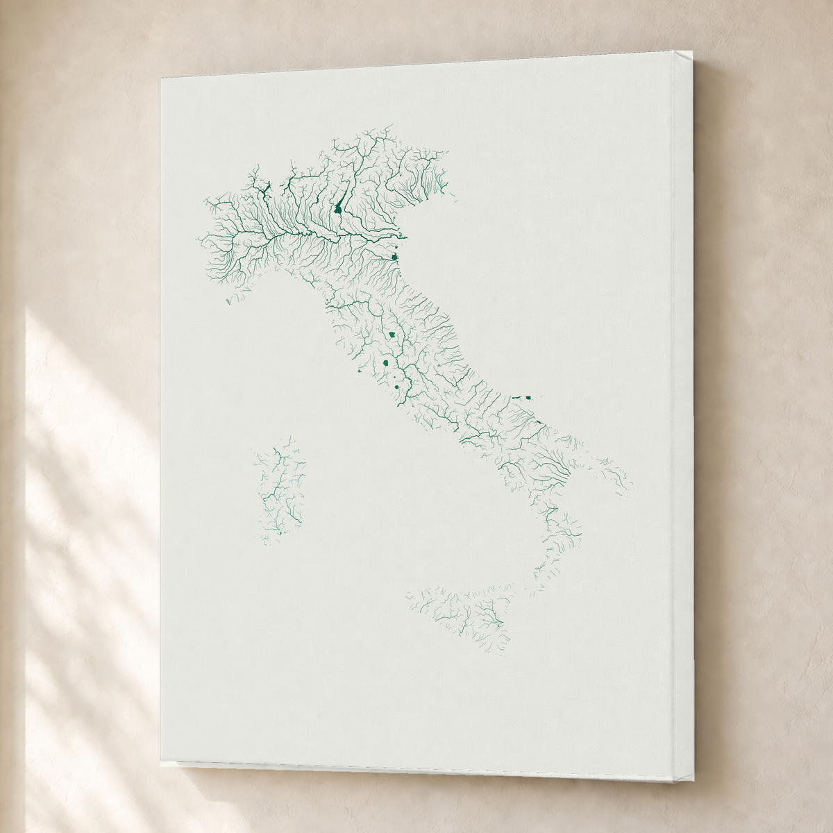 Beautiful Rivers — Itália — Verde jade e porcelana, Canvas · 30 × 40 cm, Sem margem