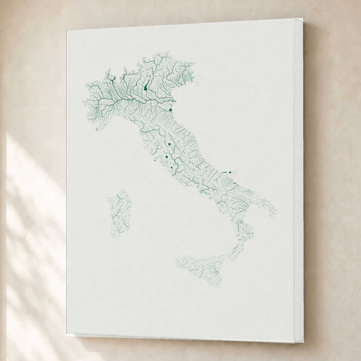 Beautiful Rivers — Itália — Verde jade e porcelana, Canvas · 45 × 60 cm, Sem margem
