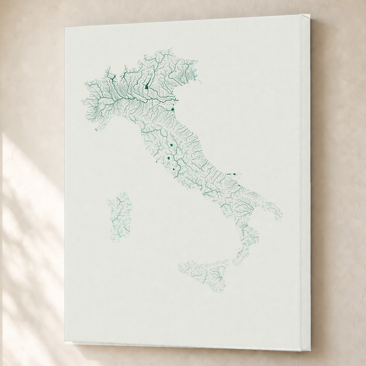 Beautiful Rivers — Itália — Verde jade e porcelana, Canvas · 60 × 80 cm, Sem margem