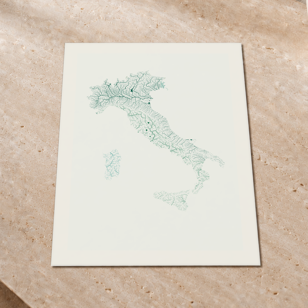 Beautiful Rivers — Itália — Verde jade e porcelana, Impressão fine art · 60 × 80 cm, Margem branca