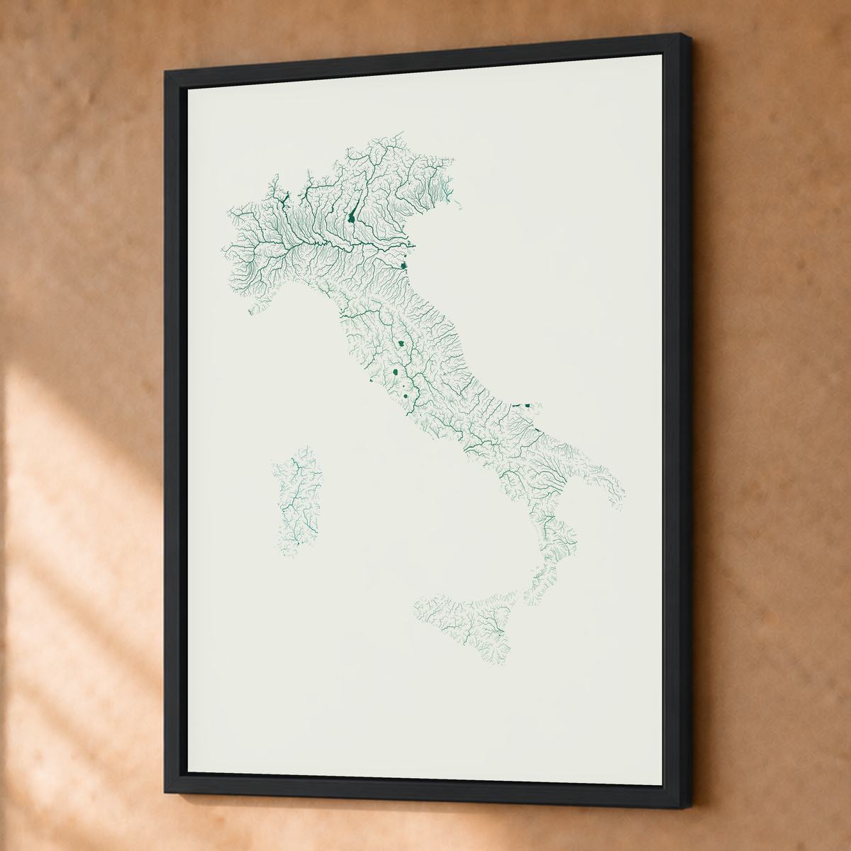 Beautiful Rivers — Itália — Verde jade e porcelana, Fine art emoldurado · 45 × 60 cm, Preto · Sem margem