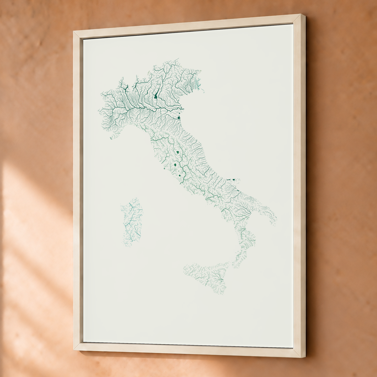 Beautiful Rivers — Itália — Verde jade e porcelana, Fine art emoldurado · 45 × 60 cm, Branco · Sem margem