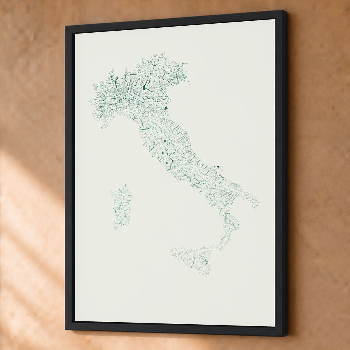 Beautiful Rivers — Itália — Verde jade e porcelana, Fine art emoldurado · 60 × 80 cm, Preto · Sem margem