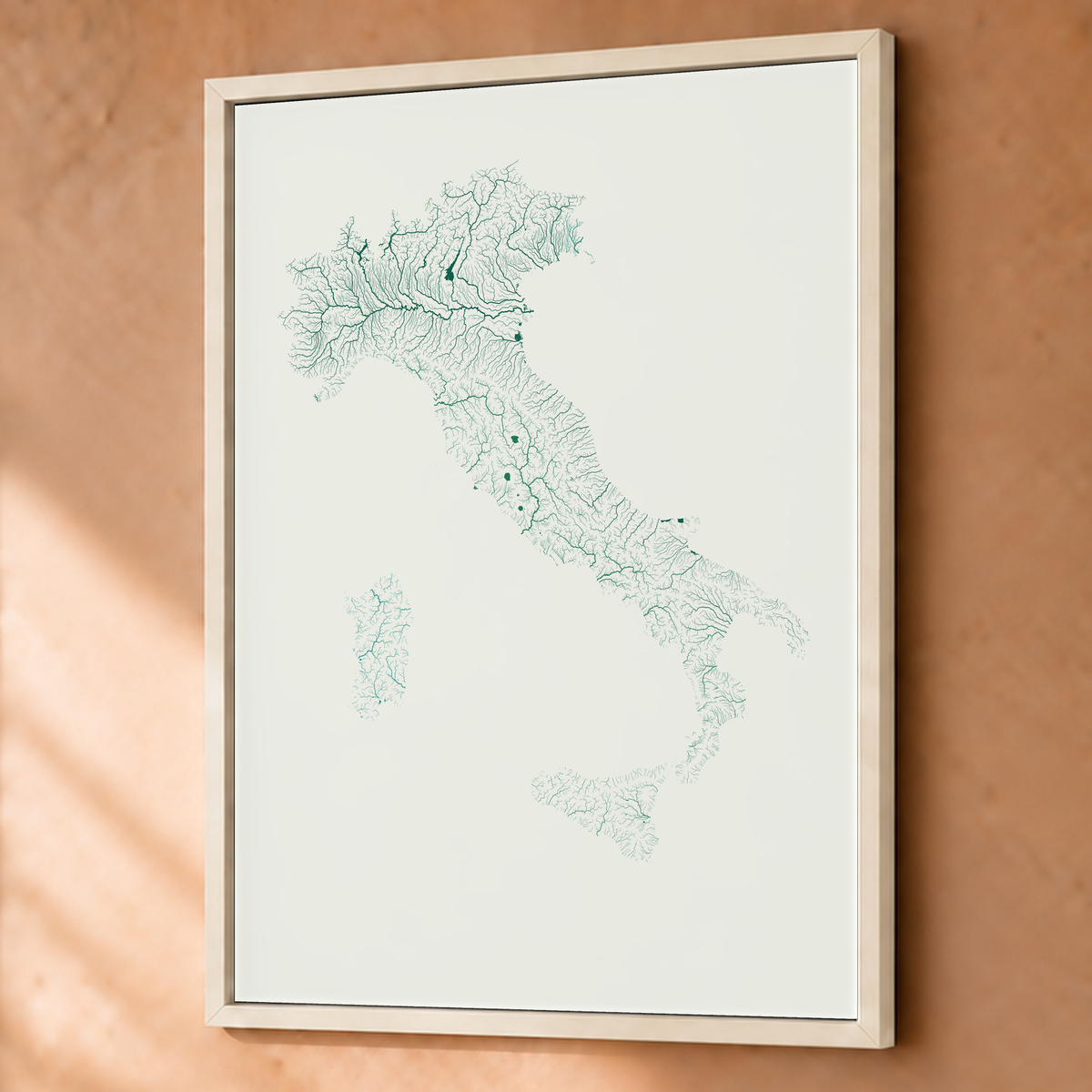 Beautiful Rivers — Itália — Verde jade e porcelana, Fine art emoldurado · 60 × 80 cm, Branco · Sem margem