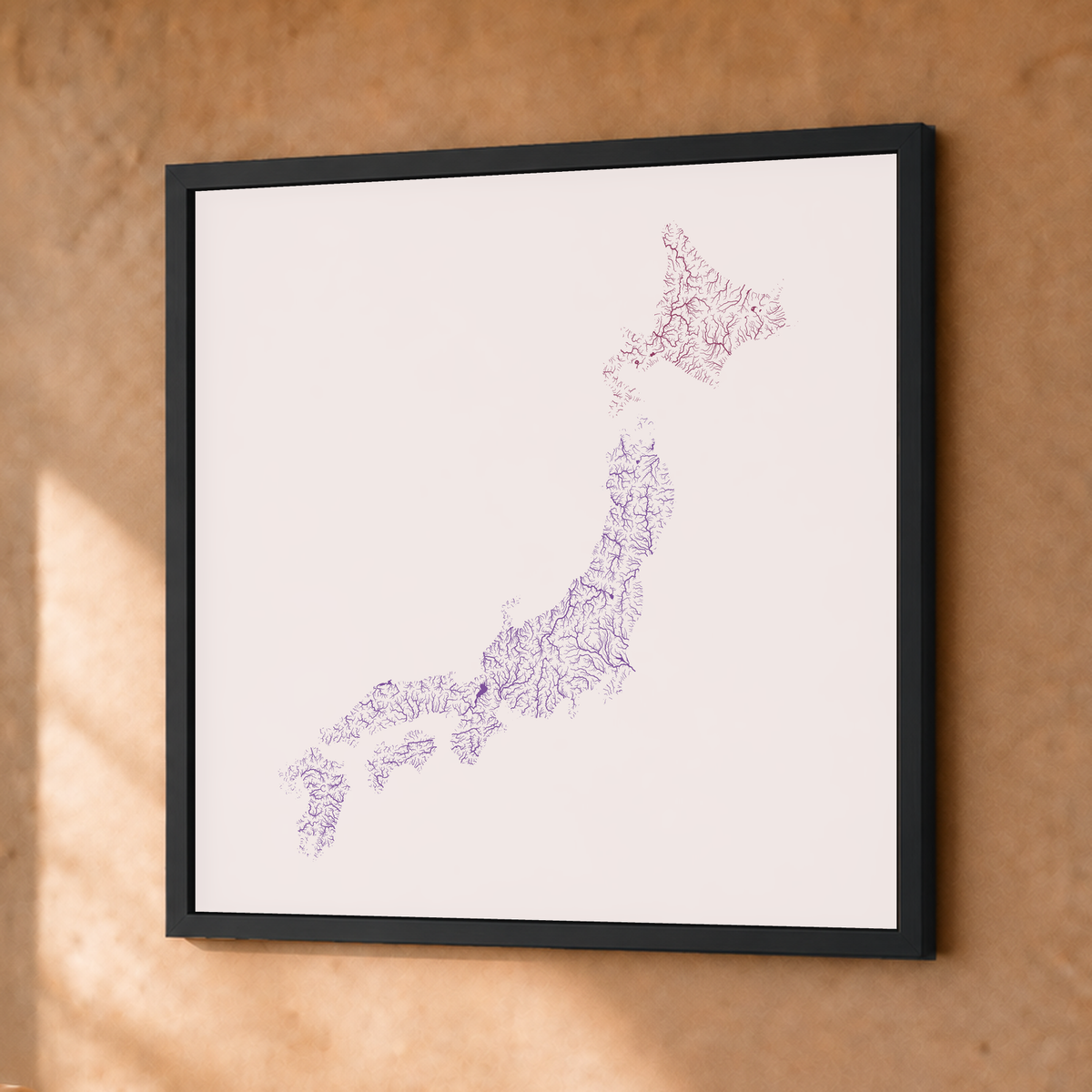 Beautiful Rivers — Japão — Ameixa e rosé, Fine art emoldurado · 30 × 30 cm, Preto · Sem margem