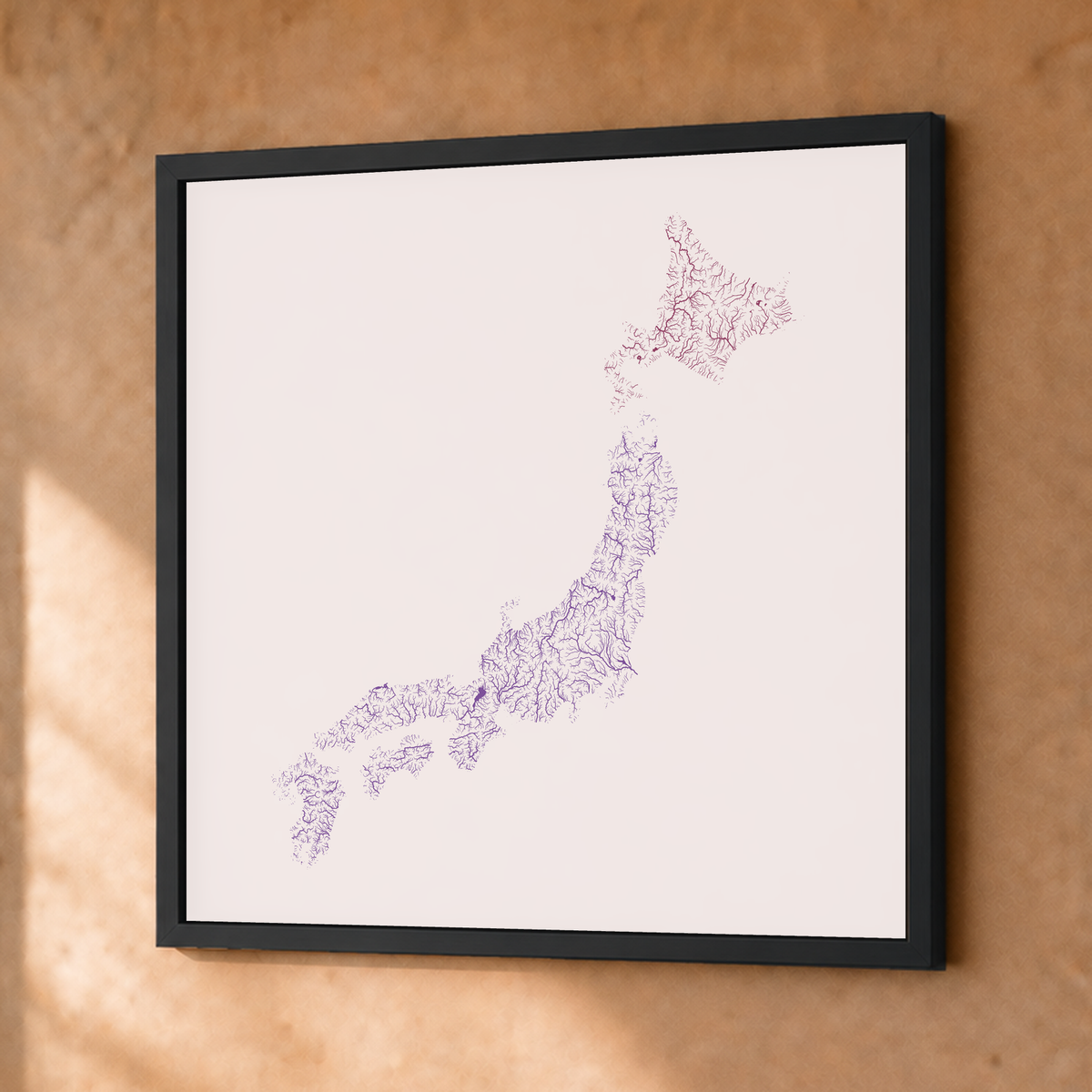 Beautiful Rivers — Japão — Ameixa e rosé, Fine art emoldurado · 50 × 50 cm, Preto · Sem margem