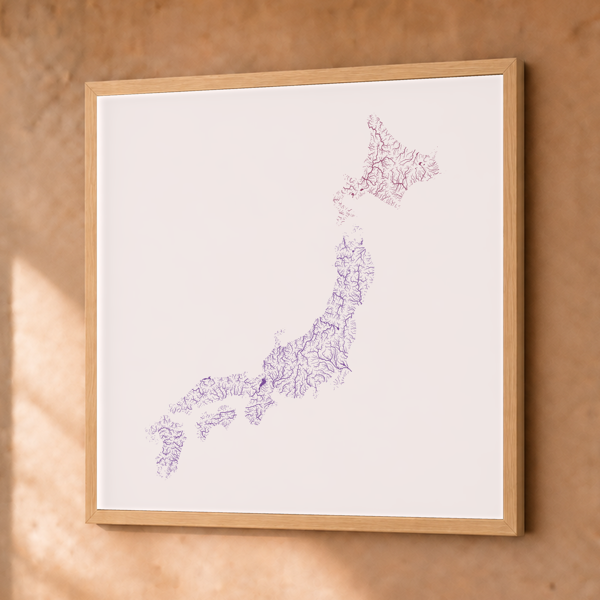 Beautiful Rivers — Japão — Ameixa e rosé, Fine art emoldurado · 76 × 76 cm, Natural · Sem margem