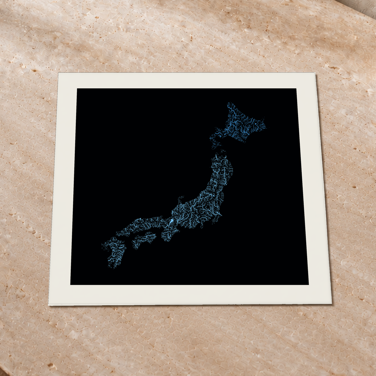Beautiful Rivers — Japão — Neon hidrográfico, Impressão fine art · 76 × 76 cm, Margem branca