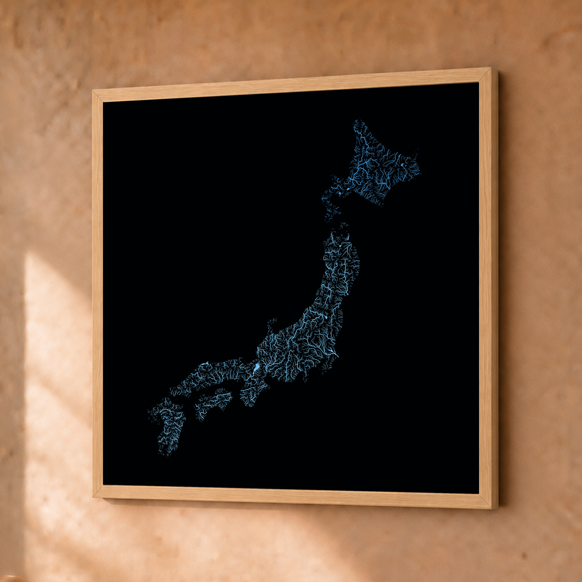 Beautiful Rivers — Japão — Neon hidrográfico, Fine art emoldurado · 30 × 30 cm, Natural · Sem margem