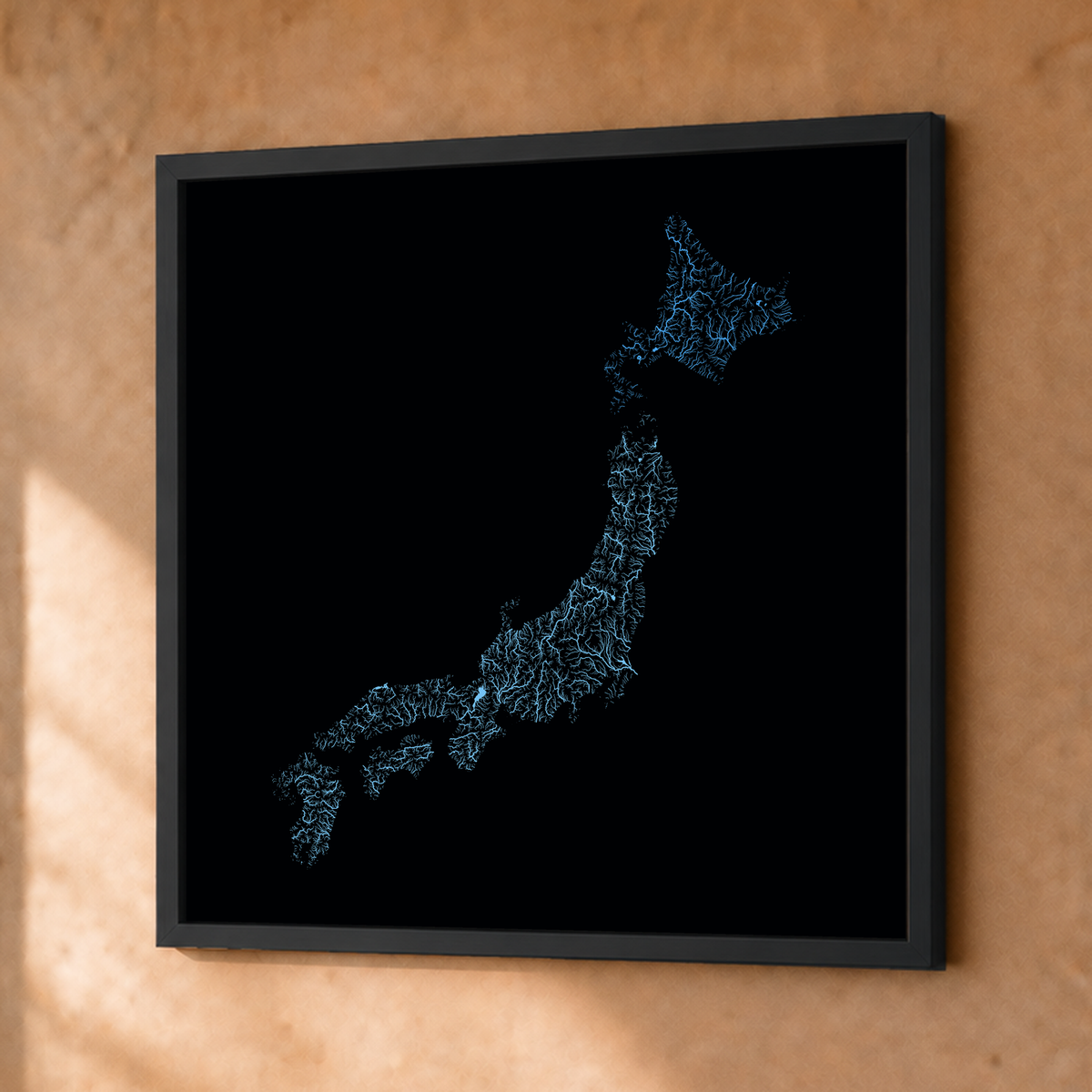 Beautiful Rivers — Japão — Neon hidrográfico, Fine art emoldurado · 50 × 50 cm, Preto · Sem margem