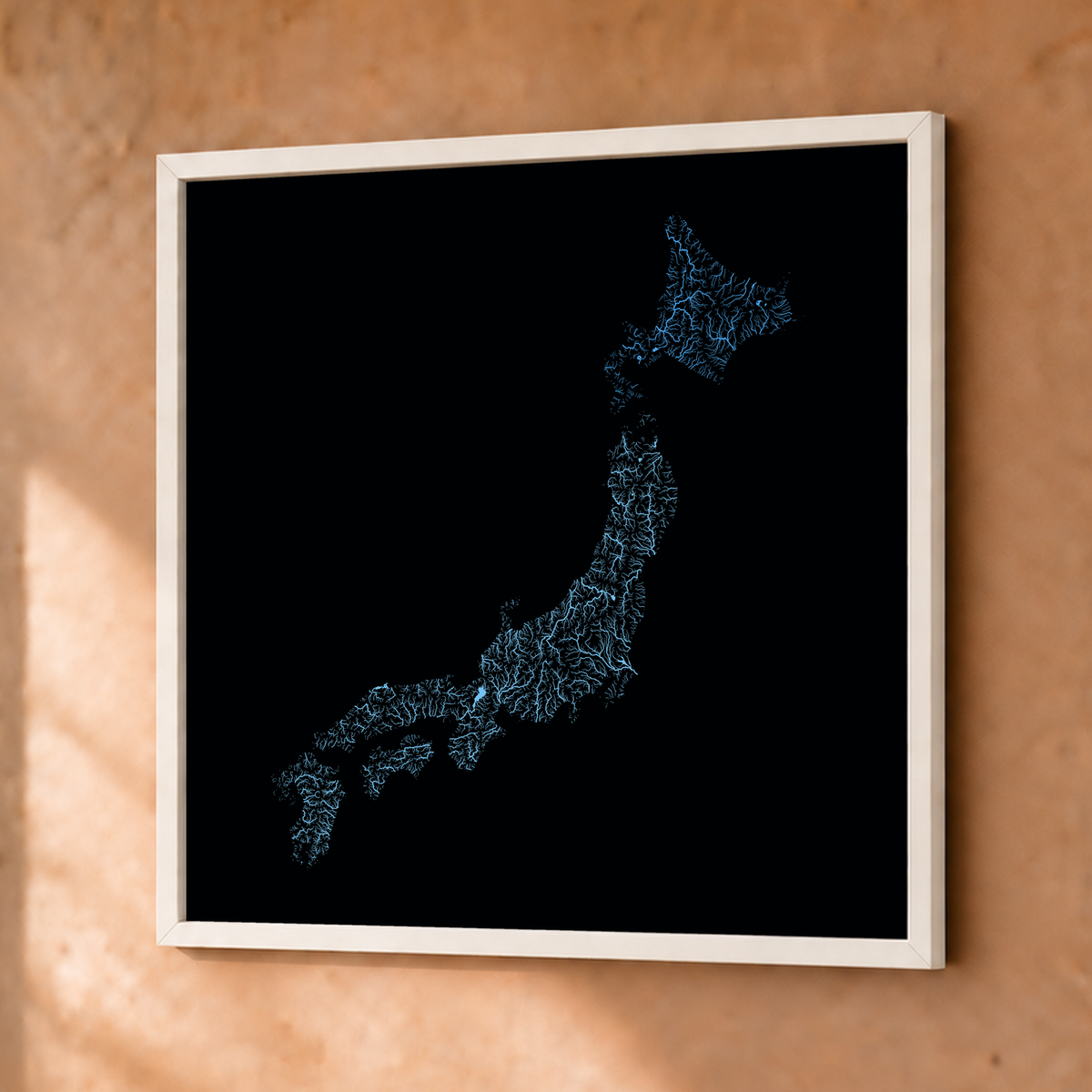 Beautiful Rivers — Japão — Neon hidrográfico, Fine art emoldurado · 50 × 50 cm, Branco · Sem margem