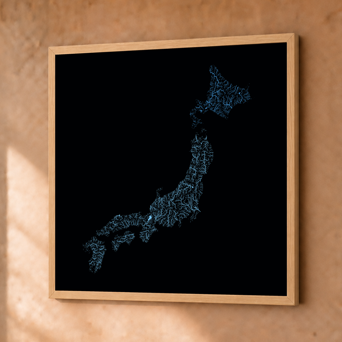 Beautiful Rivers — Japão — Neon hidrográfico, Fine art emoldurado · 76 × 76 cm, Natural · Sem margem