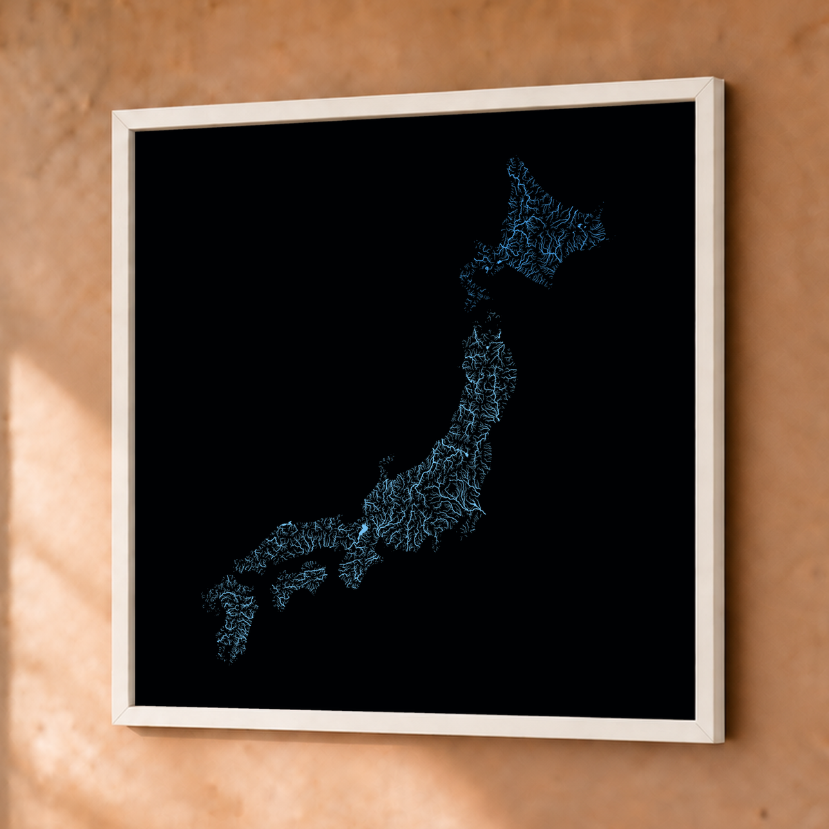 Beautiful Rivers — Japão — Neon hidrográfico, Fine art emoldurado · 76 × 76 cm, Branco · Sem margem