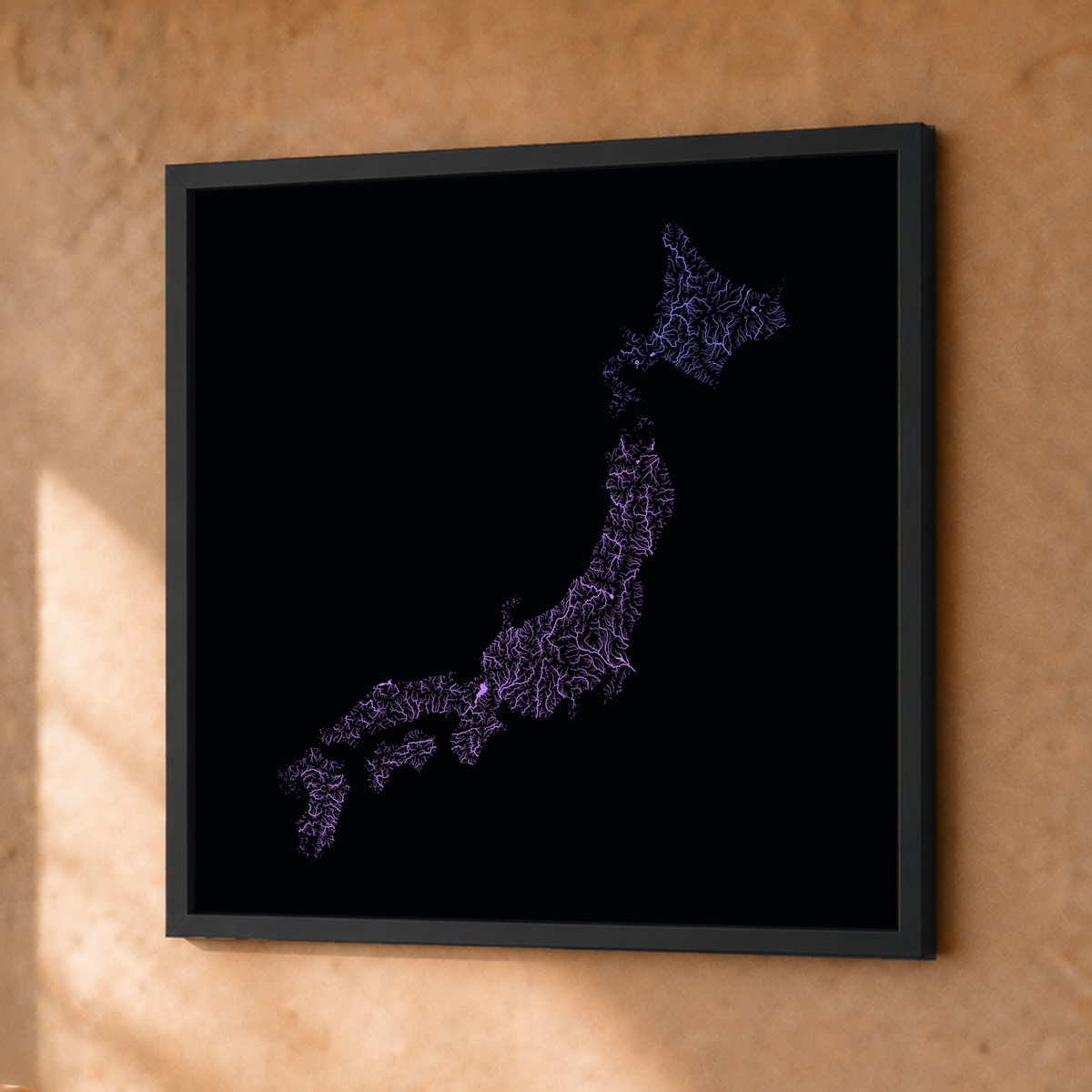 Beautiful Rivers — Japão — Neon por território, Fine art emoldurado · 30 × 30 cm, Preto · Sem margem