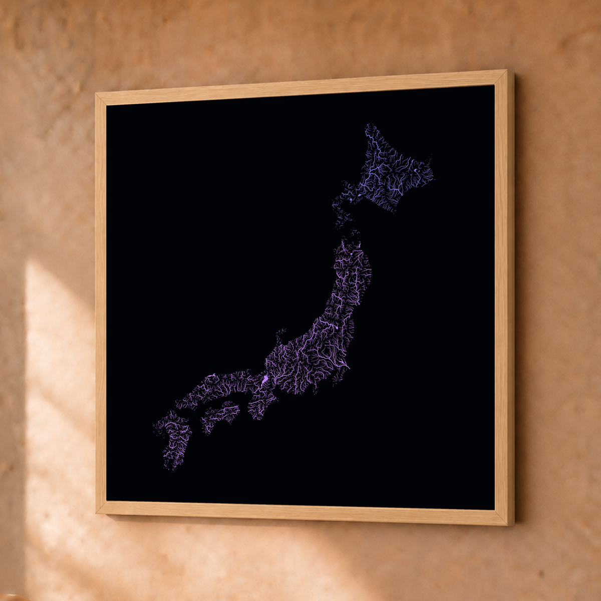 Beautiful Rivers — Japão — Neon por território, Fine art emoldurado · 30 × 30 cm, Natural · Sem margem