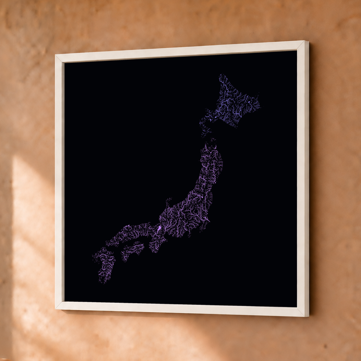 Beautiful Rivers — Japão — Neon por território, Fine art emoldurado · 30 × 30 cm, Branco · Sem margem