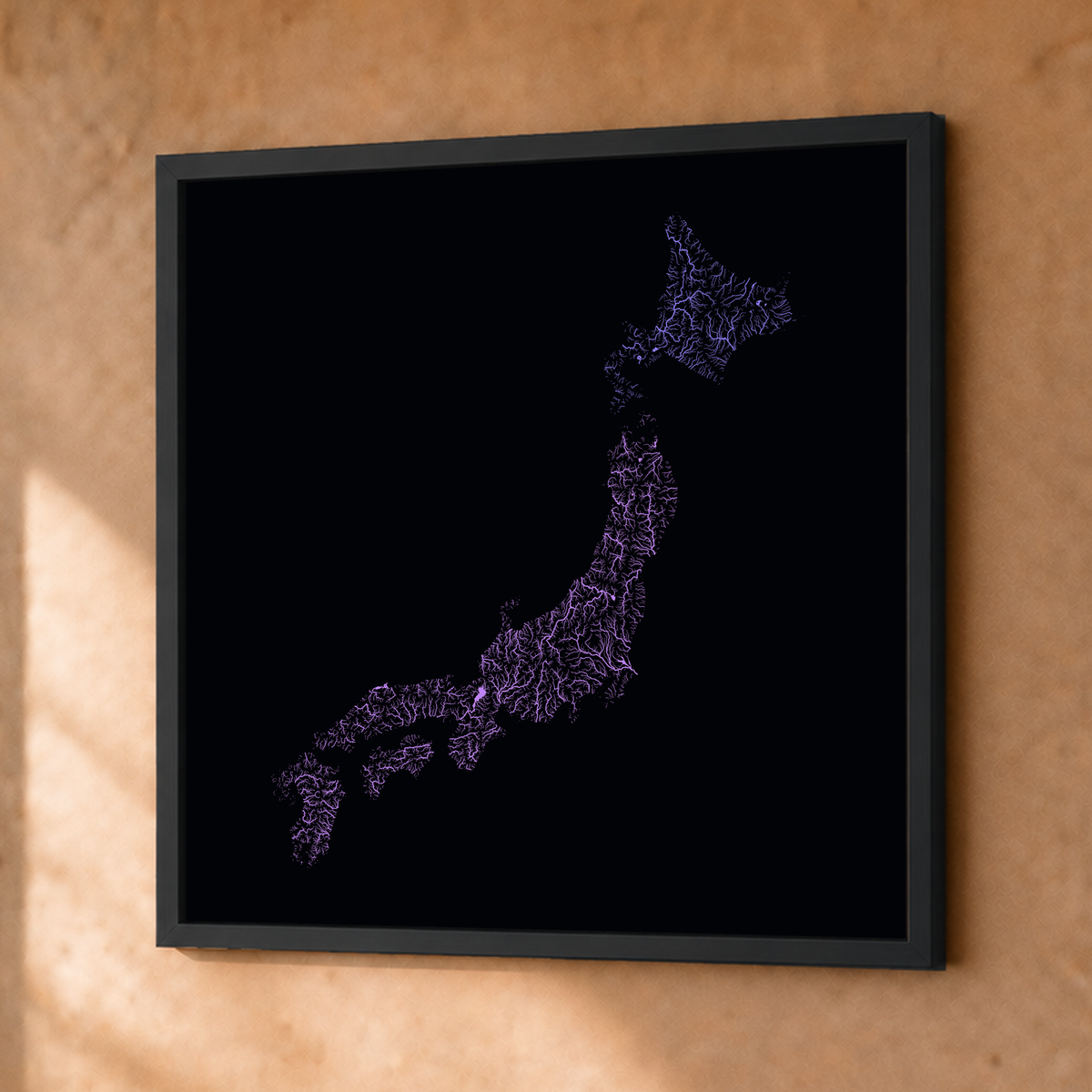 Beautiful Rivers — Japão — Neon por território, Fine art emoldurado · 50 × 50 cm, Preto · Sem margem