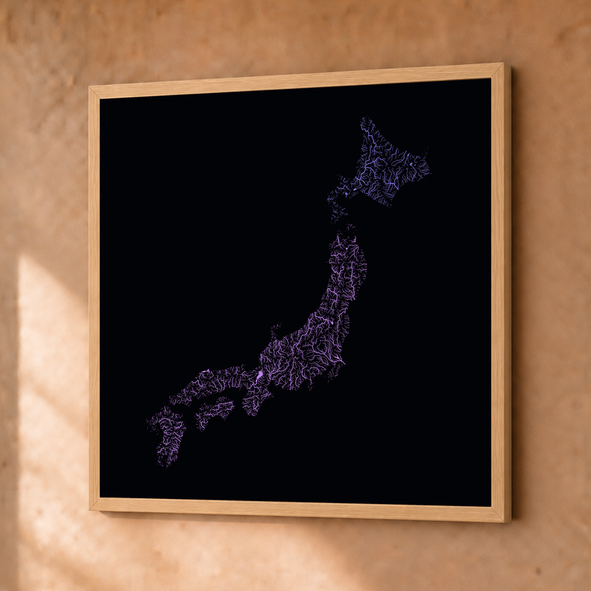 Beautiful Rivers — Japão — Neon por território, Fine art emoldurado · 50 × 50 cm, Natural · Sem margem