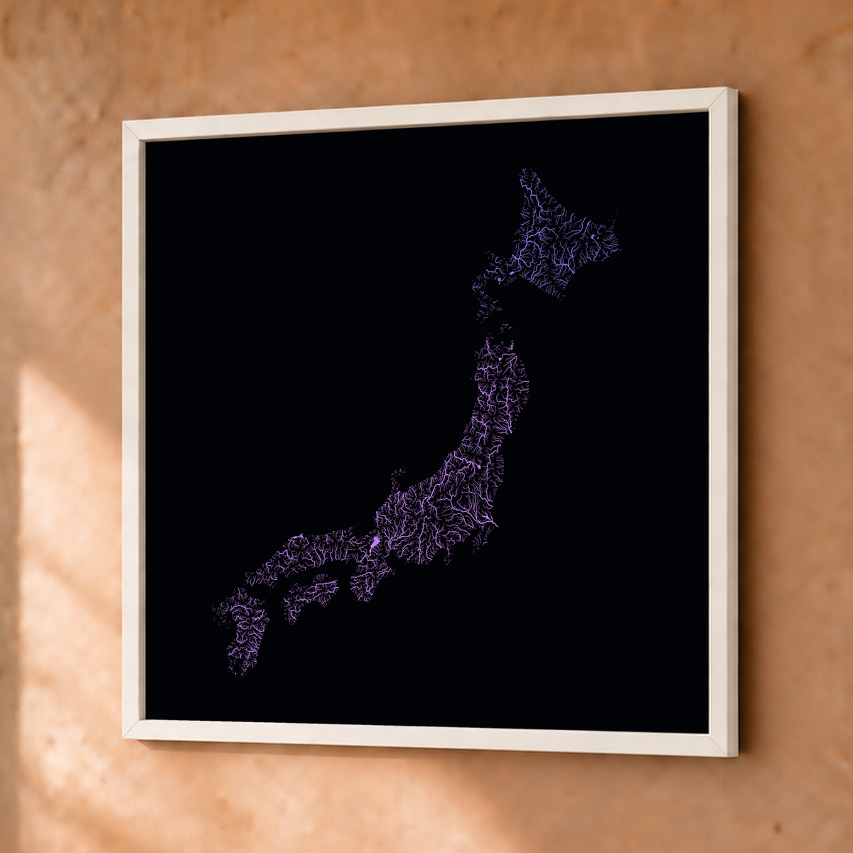 Beautiful Rivers — Japão — Neon por território, Fine art emoldurado · 50 × 50 cm, Branco · Sem margem