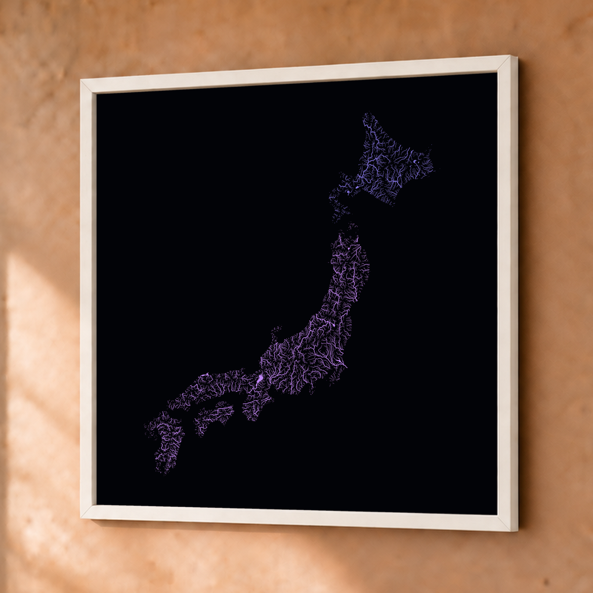 Beautiful Rivers — Japão — Neon por território, Fine art emoldurado · 76 × 76 cm, Branco · Sem margem