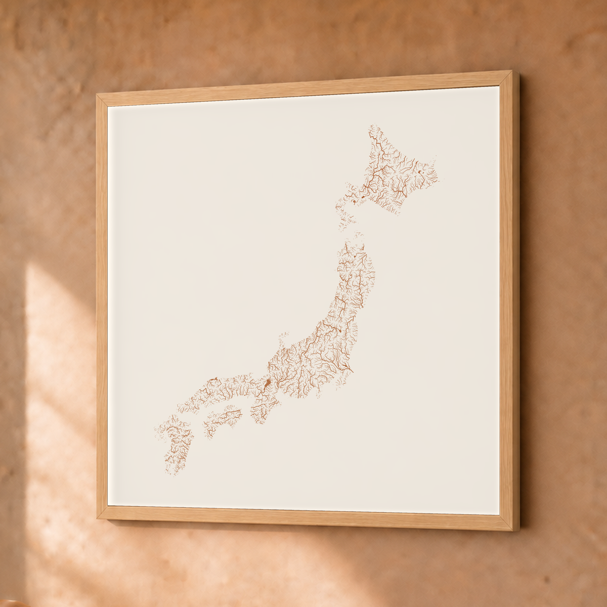 Beautiful Rivers — Japão — Terracota e areia, Fine art emoldurado · 30 × 30 cm, Natural · Sem margem