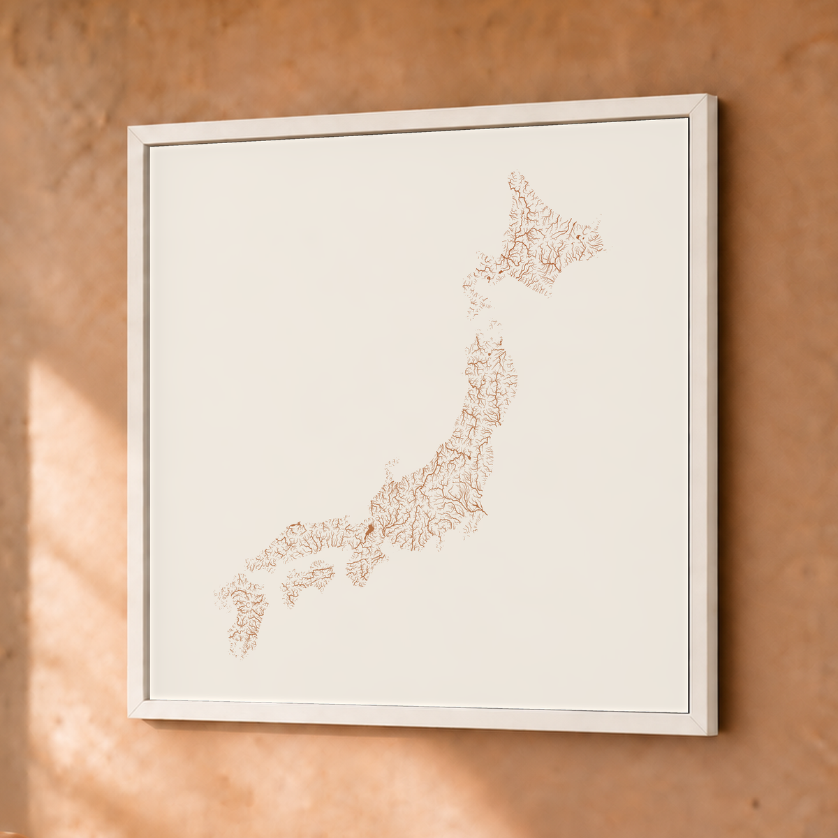 Beautiful Rivers — Japão — Terracota e areia, Fine art emoldurado · 30 × 30 cm, Branco · Sem margem