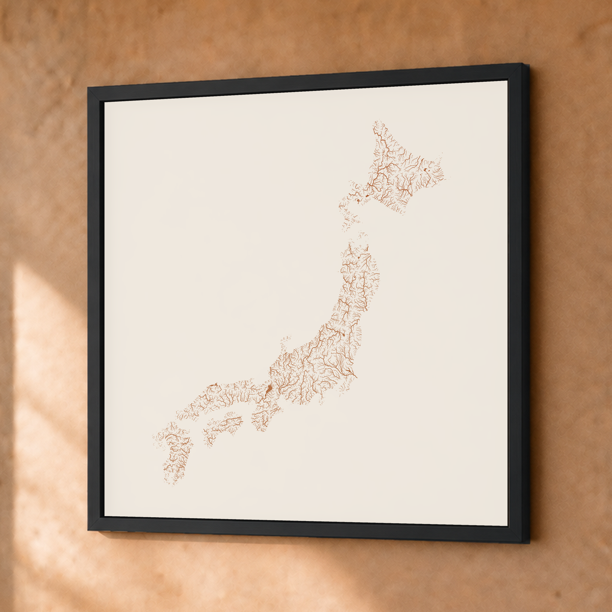 Beautiful Rivers — Japão — Terracota e areia, Fine art emoldurado · 50 × 50 cm, Preto · Sem margem