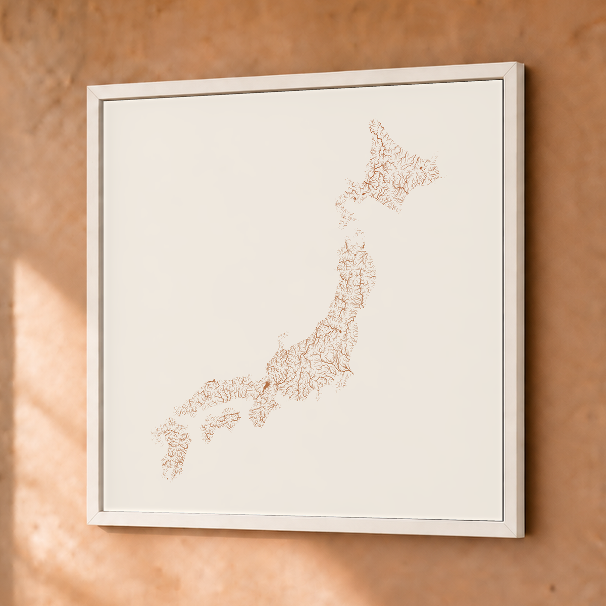 Beautiful Rivers — Japão — Terracota e areia, Fine art emoldurado · 50 × 50 cm, Branco · Sem margem