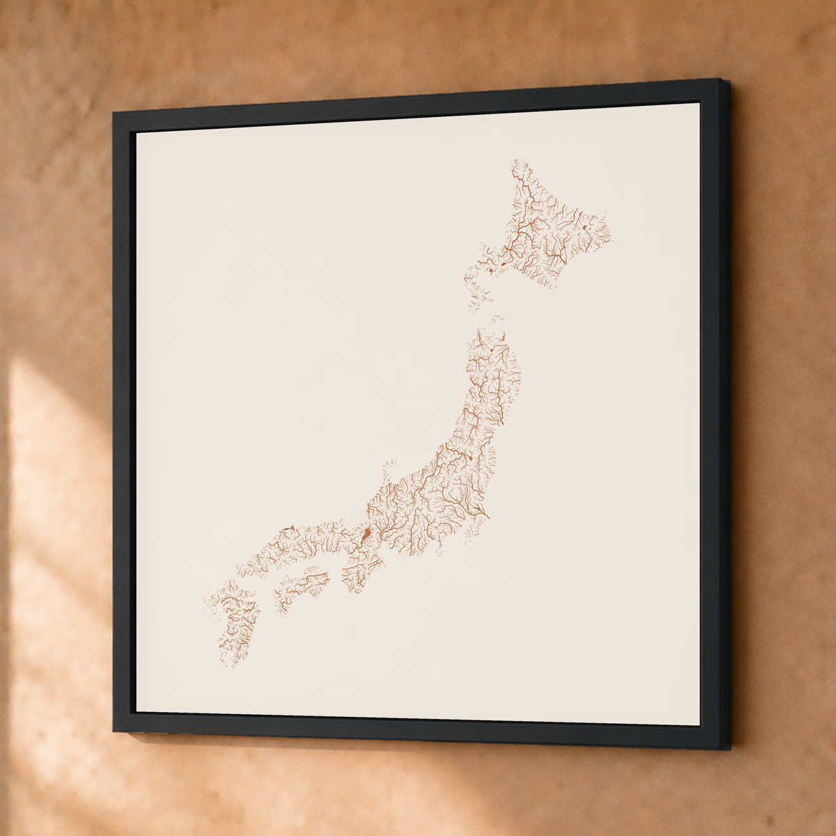 Beautiful Rivers — Japão — Terracota e areia, Fine art emoldurado · 76 × 76 cm, Preto · Sem margem