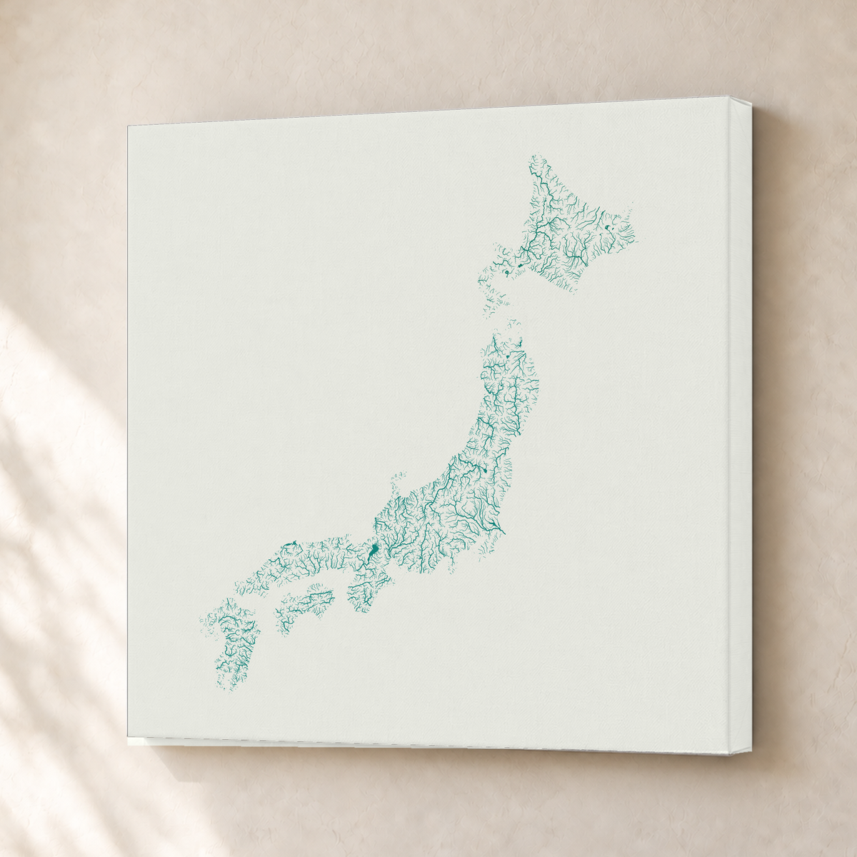 Beautiful Rivers — Japão — Verde jade e porcelana, Canvas · 30 × 30 cm, Sem margem