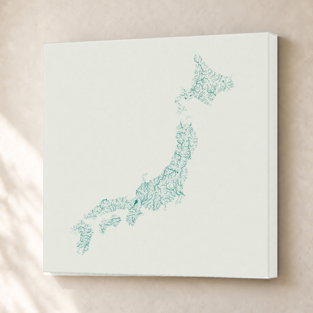 Beautiful Rivers — Japão — Verde jade e porcelana, Canvas · 50 × 50 cm, Sem margem