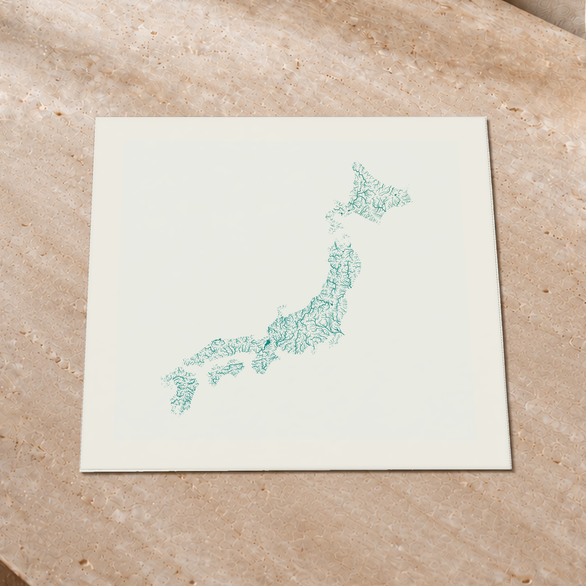 Beautiful Rivers — Japão — Verde jade e porcelana, Impressão fine art · 50 × 50 cm, Margem branca