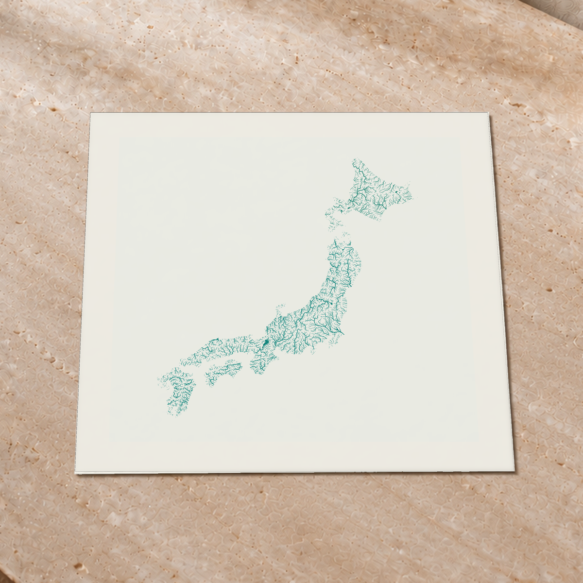 Beautiful Rivers — Japão — Verde jade e porcelana, Impressão fine art · 76 × 76 cm, Margem branca